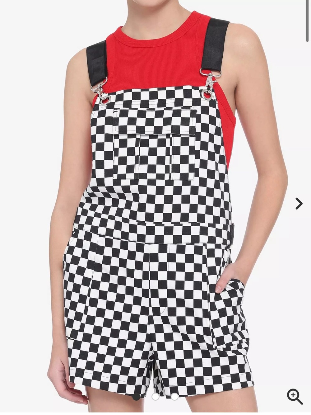 Hot Topic Shorts Overalls - black/white checkered print
